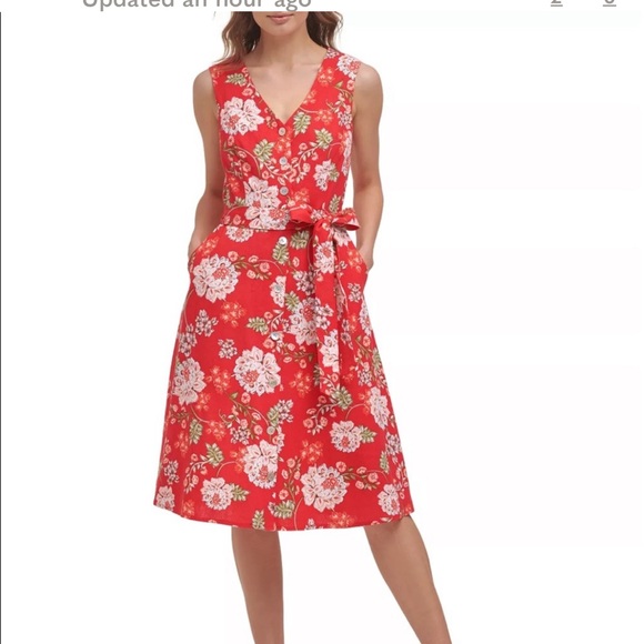 Jessica Howard Dresses & Skirts - Jessica Howard Red Sleeveless Linen Floral Button Down Dress 6P